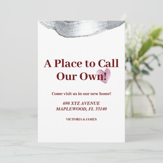 Een plek om onze eigen housewarming party glitter kaart (Staand voorkant)