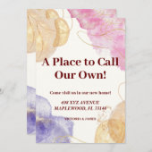 Een plek om onze eigen housewarming rood goud roze kaart (Voorkant / Achterkant)