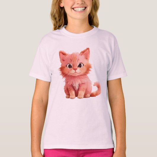 Een pluizig roze kitten t-shirt (Voorkant)
