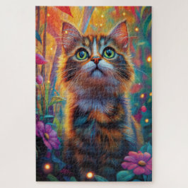 Een pluizige kat in een mystiek bos legpuzzel