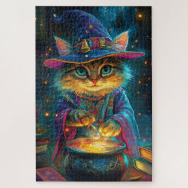 Een pluizige kat tovenaar legpuzzel