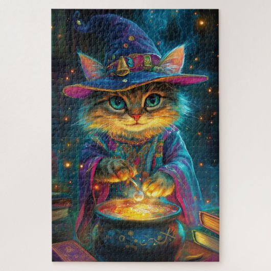 Een pluizige kat tovenaar legpuzzel (Verticaal)