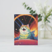 Een pluizige witte kat in de ruimte briefkaart (Staand voorkant)