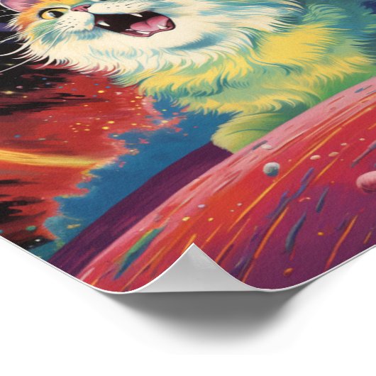 Een pluizige witte kat in de ruimte poster (Hoek)