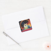 Een pluizige witte kat in de ruimte vierkante sticker (Envelop)