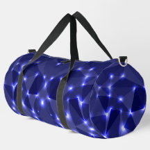 Een plunjezak met een blauw geometrisch ontwerp