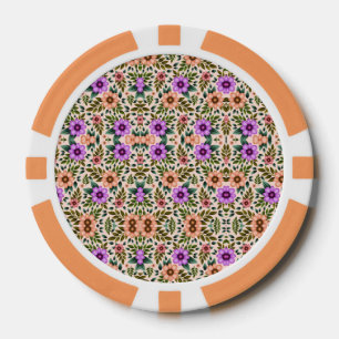 Een pokerchip met een ingewikkeld bloemmotief 