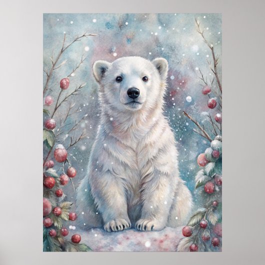 Een Polar Beer Cub in de winter Poster (Voorkant)