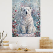 Een Polar Beer Cub in de winter Poster (Keuken)