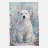 Een Polar Beer Cub in de winter Theedoek (Verticaal)