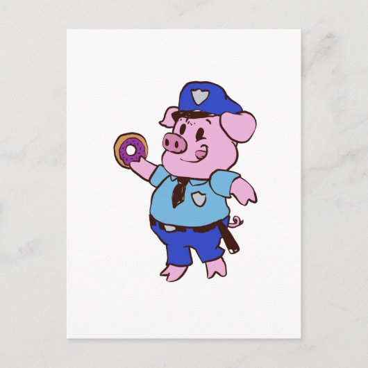 Een politieagent die een donut eet | Achterkleur k Briefkaart (Voorkant)