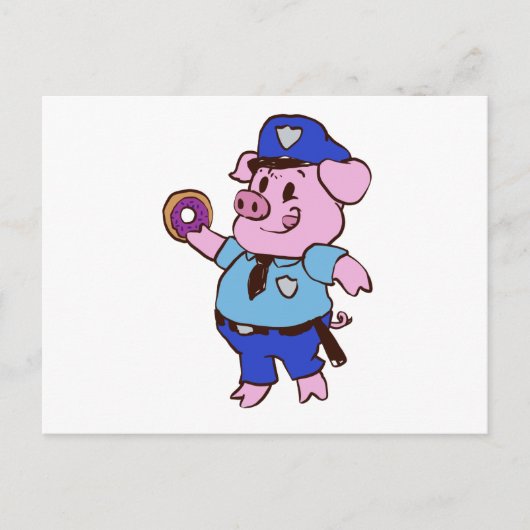 Een politieagent die een donut eet | Achterkleur k Briefkaart (Voorkant)