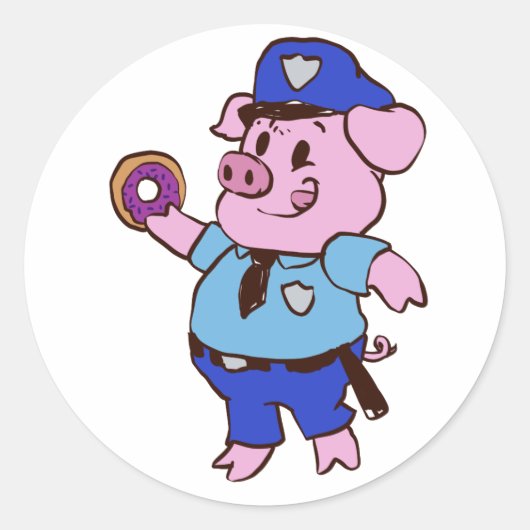 Een politieagent die een donut eet | Achterkleur k Ronde Sticker (Voorkant)