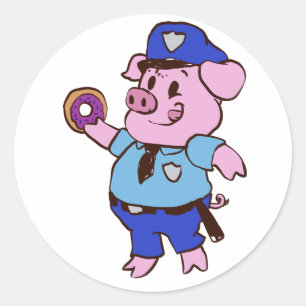 Een politieagent die een donut eet   Achterkleur k Ronde Sticker