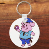 Een politieagent die een donut eet | Achterkleur k Sleutelhanger (Voorkant)