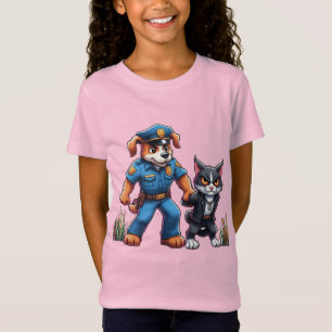 een politiehond en een gemene kat - humor t-shirt
