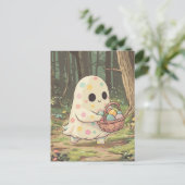 Een polka dot geest met een mand van eieren briefkaart (Staand voorkant)