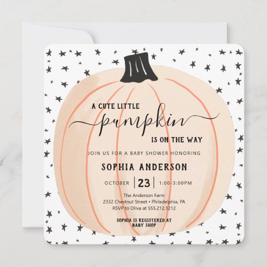 Een pompoen is onderweg naar Baby shower Halloween Kaart (Voorkant)