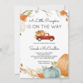 Een pompoen is onderweg naar Baby shower Herfst Kaart (Voorkant)