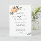 Een pompoen is onderweg naar Baby shower Kaart (Staand voorkant)