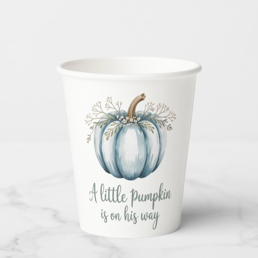 Een pompoen is onderweg naar het Baby shower Papieren Bekers (Achterkant)
