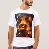 Een pompoen met een pompoen erop die Halloween zeg T-shirt (Voorkant)