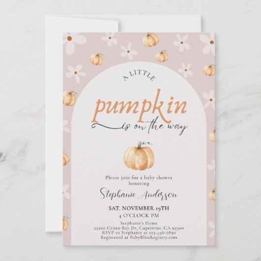 Een Pompoentje Is Op Weg Herfst Baby Shower Kaart (Voorkant)