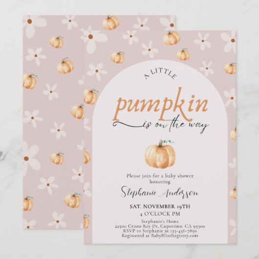 Een Pompoentje Is Op Weg Herfst Baby Shower Kaart (Voorkant / Achterkant)