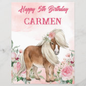 Een pony-teken roze bloemen schattig paard aanneme (Achterkant)