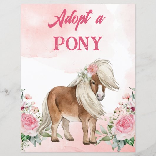 Een pony-teken roze bloemen schattig paard aanneme (Voorkant)