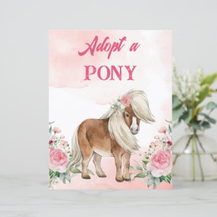 Een pony-teken roze bloemen schattig paard aanneme