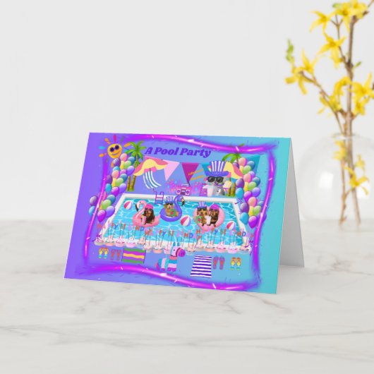 Een Pool Party Happy Birthday Wenskaart Kaart (Gele Bloem)