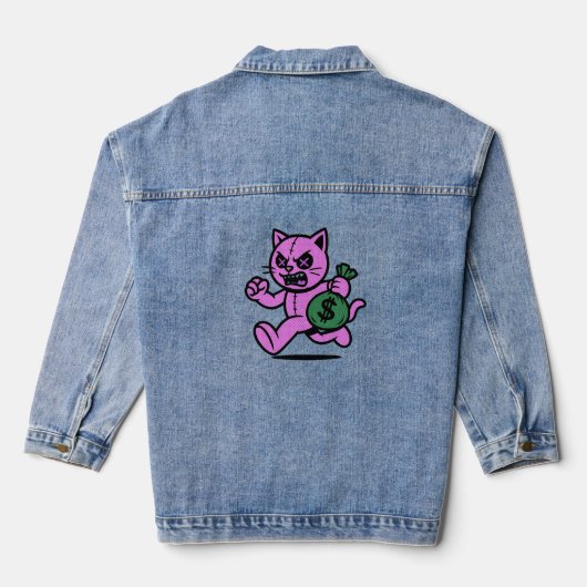 Een POP CAT Dief Hoodie Spijkerjack Denim Jacket (Achterkant)