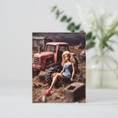Een pop op een post-apocalyptisch boerderij briefkaart (Staand voorkant)