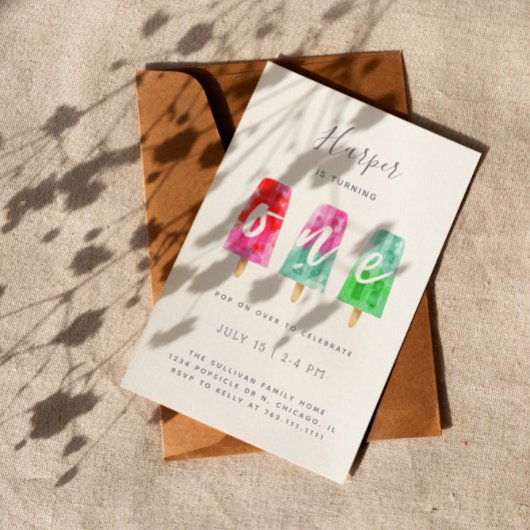 EÉN Popsiche Eerste verjaardag Partij Kaart