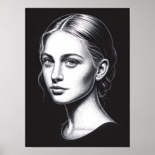 Een portret in inkt en licht poster