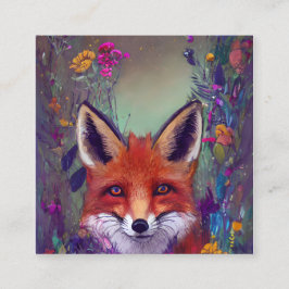 Een portret van een vos met bloemen hypergedetaill contactkaartje