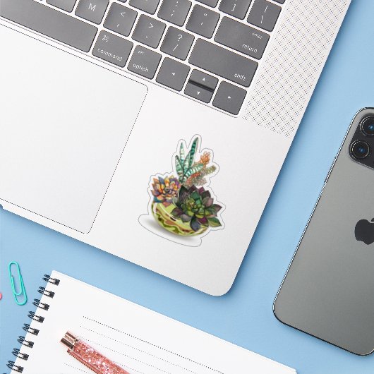 Een potje Succulenten Sticker (Laptop met iPhone)