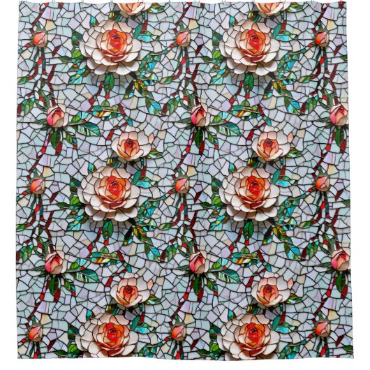 Een prachtig faux mozaïek bloemmozaïek patroon douchegordijn (Voorkant)