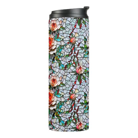 Een prachtig faux mozaïek bloemmozaïek patroon thermosbeker (Gedraaid links)