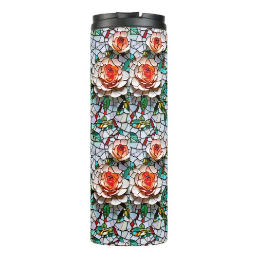Een prachtig faux mozaïek bloemmozaïek patroon thermosbeker (Achterkant)