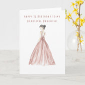 Een prachtig handgetekende roze jurk Gefeliciteerd Kaart (Gele Bloem)