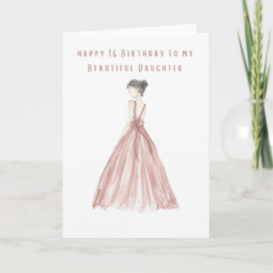 Een prachtig handgetekende roze jurk Gefeliciteerd Kaart