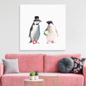 Een prachtig huwelijk met een pinguïn-paar op wit canvas afdruk (Insitu (Woonkamer))