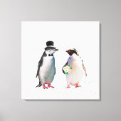 Een prachtig huwelijk met een pinguïn-paar op wit canvas afdruk (Voorkant)