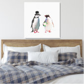 Een prachtig huwelijk met een pinguïn-paar op wit canvas afdruk (Insitu (Slaapkamer))