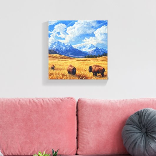 Een prachtig landschap met twee bizons die er door canvas afdruk (Insitu (Woonkamer))