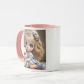 Een prachtig meisje en een zachte puzzel mok (Voorkant links)