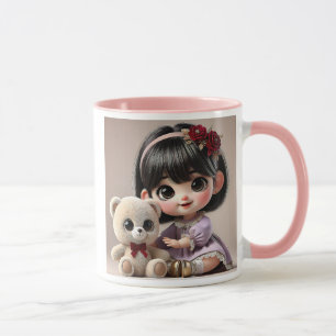 Een prachtig meisje en haar teddybeer mok
