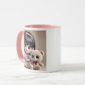 Een prachtig meisje en haar teddybeer mok (Voorkant links)